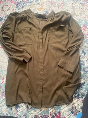 Chico's Olive Green Top with Label Detail